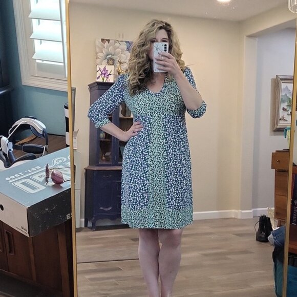 Boden Mollie Dress Dot Print Blue, White and Green Quarter Length Sleeve 6L - Picture 4 of 11